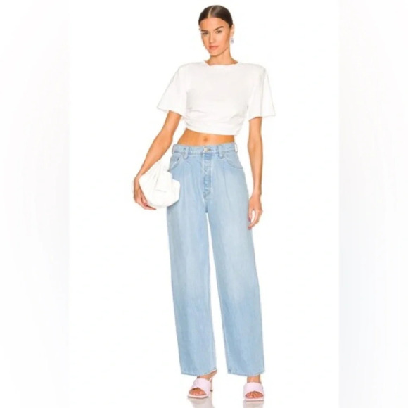 Mother Jeans Pleated Fun Dip Puddle Light Wash Straight Leg NWT Size 32 - Picture 1 of 13